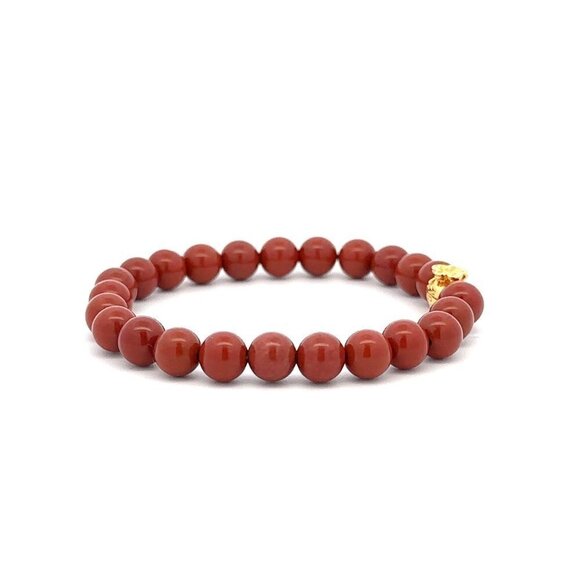 18K Gold Money Bag Red Jasper Gemstones 6mm Lucky Charm Elastic Bracelet - Picture 5 of 5
